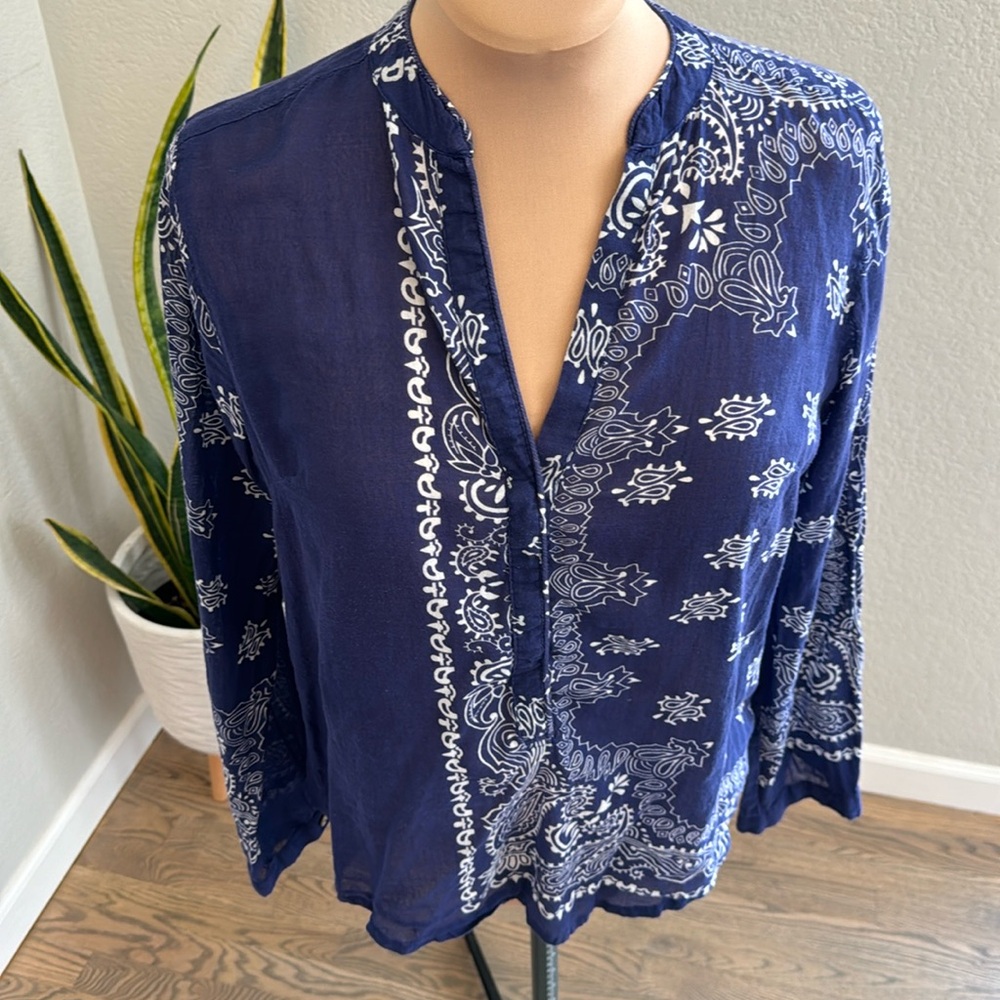 Navy Blue Paisley Women's Blouse